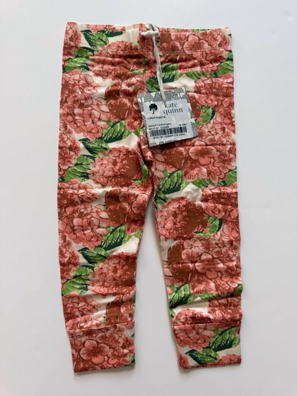 Kate Quinn Peach Hydrangea Cuffed Leggings 18-24 months NWT Bamboo